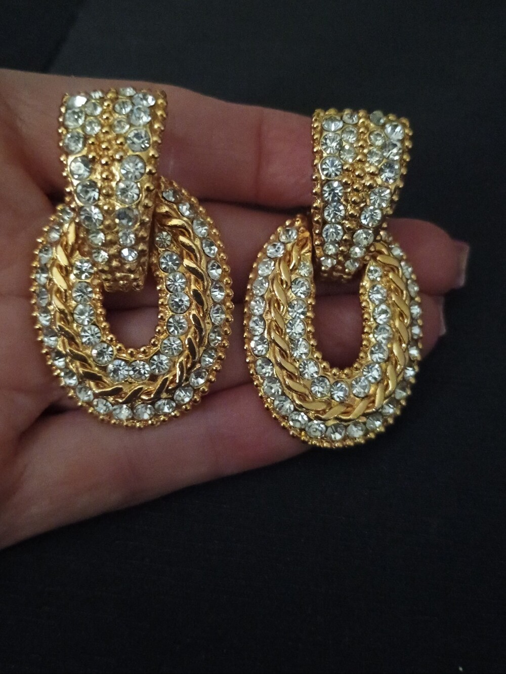 Vintage Rhinestone Door Knocker Earrings By " Made In The USA"